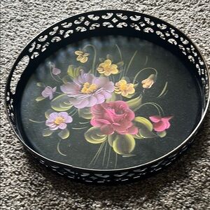 Floral Art Painting on Black Canvas